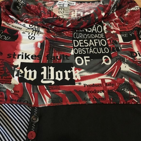 Marie Claire Boutiques Tunic New York Graphic Print Top Large Womens 3/4 Sleeve - Picture 2 of 8